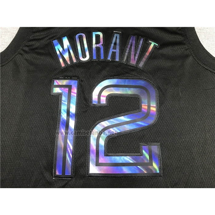 Camiseta Memphis Grizzlies Ja Morant #12 Iridescent Logo Negro